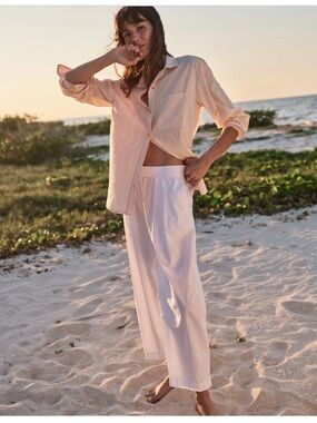 Marine Layer Kyra Poplin Barrel Pant — White NWT